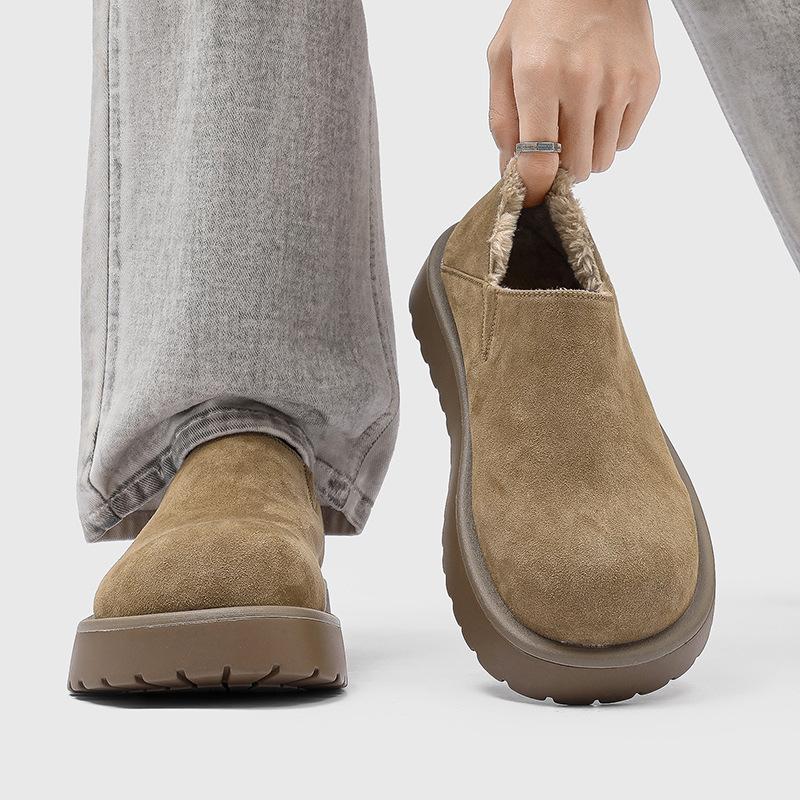 Thick-soled big-headed loafers men's winter velvet thermal cotton shoes all-inclusive foot cover snow boots velvet