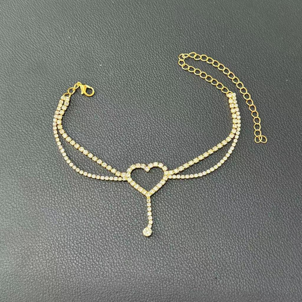 Full Diamond Rhinestone Heart Beach Anklet with Tassel