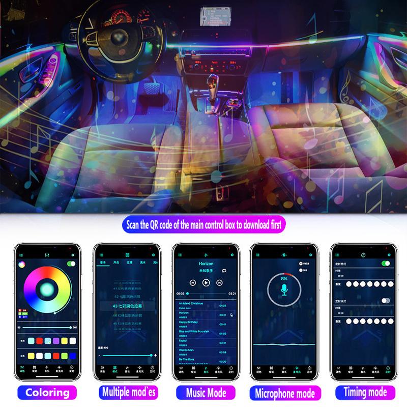 For BMW X6 RGB 64 Colors LED Smart Remote Control Car Interior Ambient Light Secure-Connect Installation Set For 2008-2014 Neon Lights 4