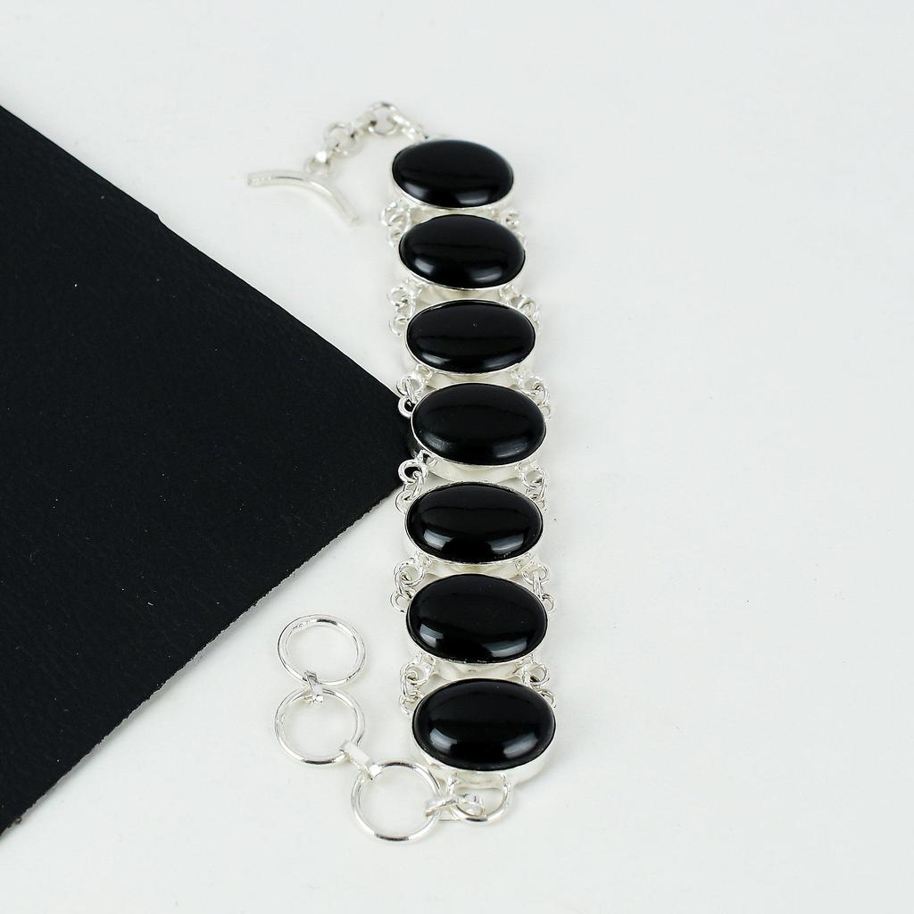Natural Black Onyx Gemstone Handmade 925 Sterling Silver Bracelet, Black Onyx Bracelet For Wife , Unisex Bracelet, Mother's Day Gifts