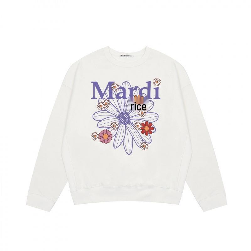 Женская толстовка Mardi: Корейский модный бренд, принт с ромашками, новый стиль 2024, круглый вырез.