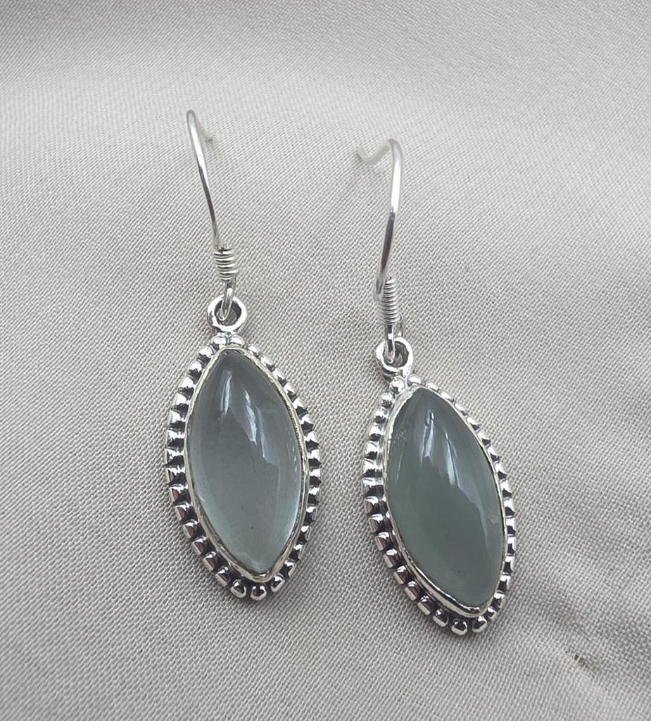 925 Sterling Silver Marquise Aquamarine Dangle Earrings – Boho Vintage Gemstone Jewelry