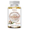 Daitea Витамин D3 и K2 10 000 МЕ + 200 мкг MK-7 с кокосовым маслом, Экстра-сила, 120 мягких капсул