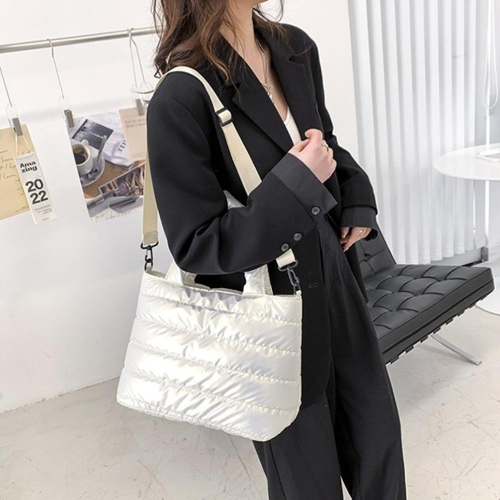 Большая вместительная стеганая сумка-тоут в корейском стиле из хлопка и пуха Сумка через плечо Cloud Shopping