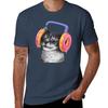 Cat With Headphones Tshirt Classic Print Short Sleeve Shirt Tshirt