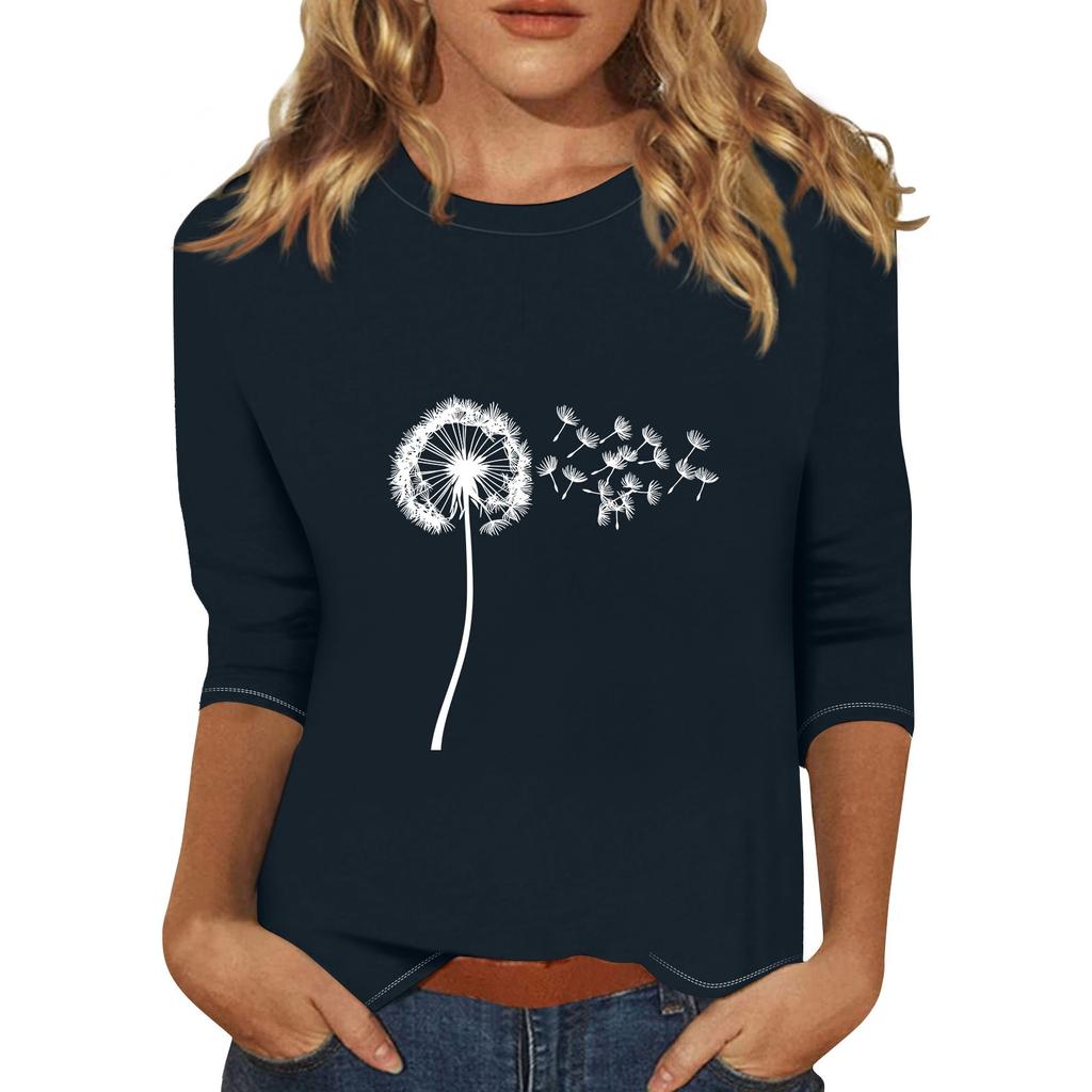 Women's Fashionable Casual Three Quarter Sleeve Printed Collar Pullover Top