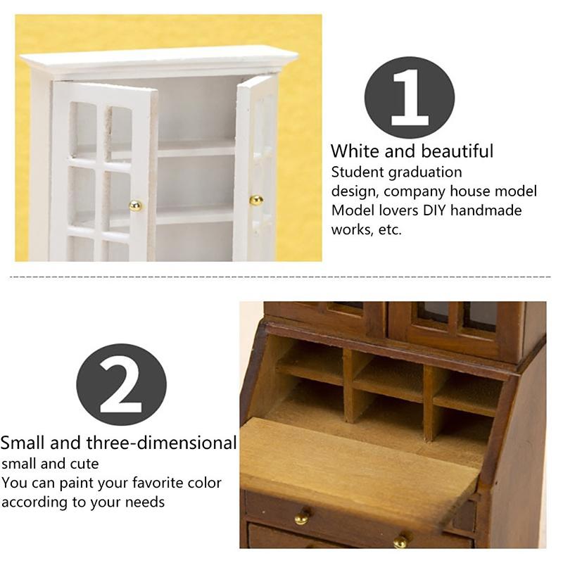 1:12 Dollhouse Miniature European Style Bookcase Storage Cabinet Locker Cupboard Wooden Furniture Model Doll House Home Decor