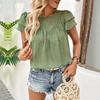 Женская летняя зеленая рубашка с короткими рукавами и рюшами, блузка с круглым вырезом, свободные топы