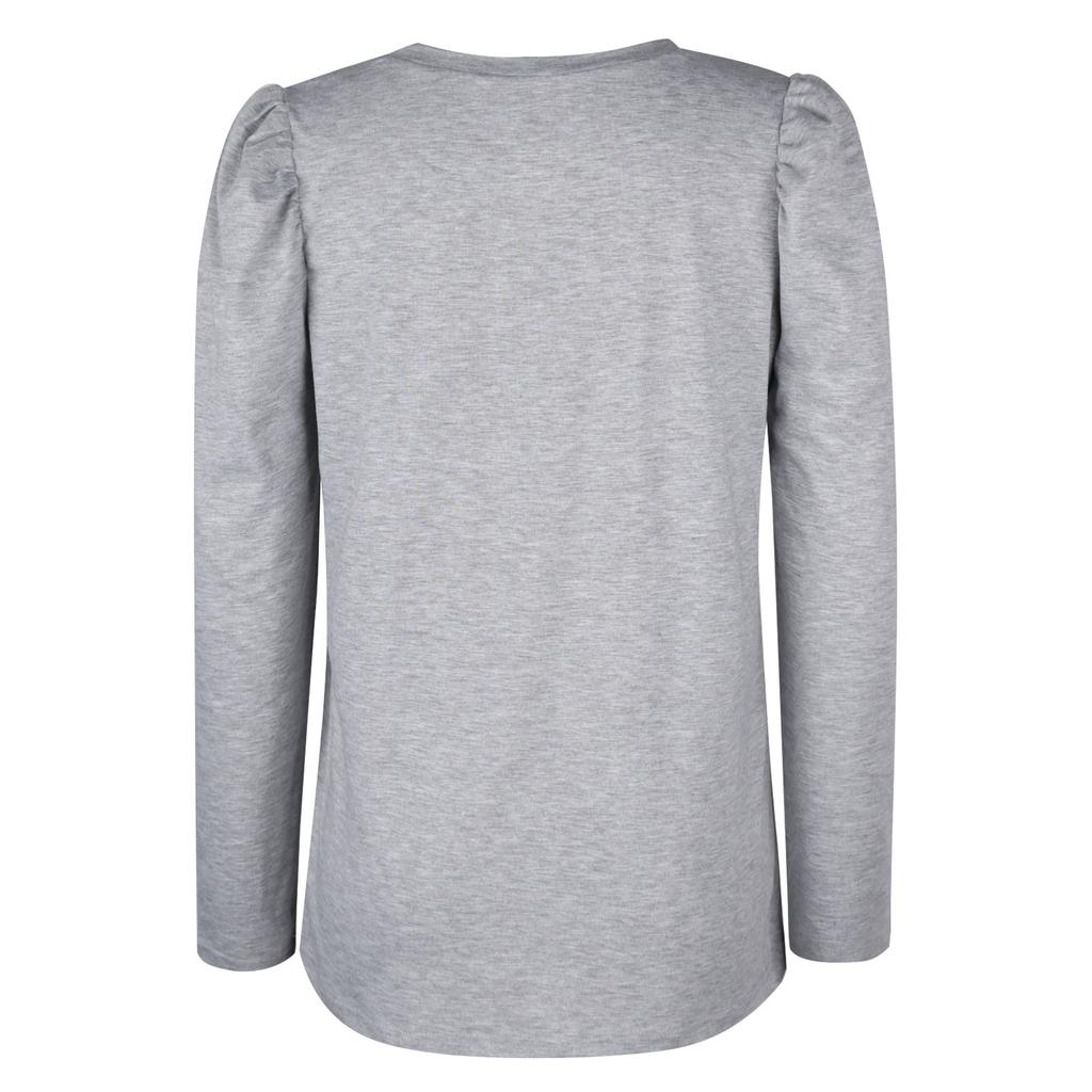 Женская модная повседневная однотонная блузка с длинным рукавом и круглым вырезом