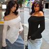 Женский сексуальный базовый топ с открытыми плечами и длинным рукавом, сексуальный топ Y2K, тонкие футболки