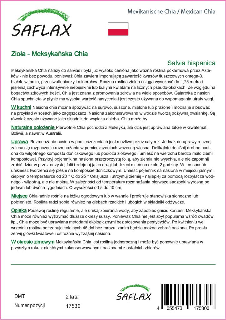 SAFLAX Garden in the Bag - Мексиканский чиа - 500 семян - С субстратом в подходящем пакете - Salvia hispanica