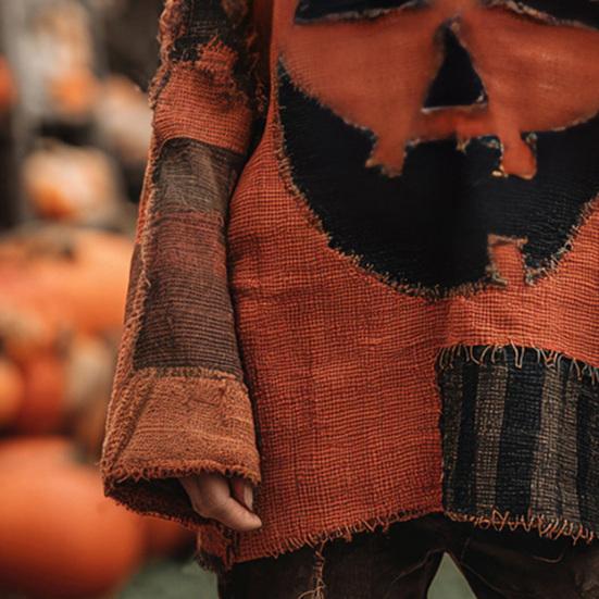 Женский пуловер с V-образным вырезом и графическим принтом, с длинным рукавом, повседневный вязаный свитшот оверсайз, рваный винтажный осенний топ