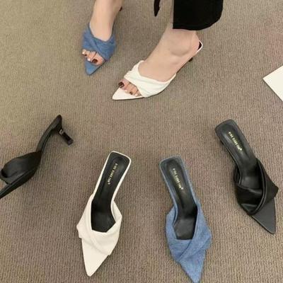 Модные Hlieny Уютные Белые Кожаные Остроносые Дизайнерские Низкие Тонкие Каблуки Мюли Тапочки для Женщин Обувь Туфли Женские Слингбэки Сандалии Слайды