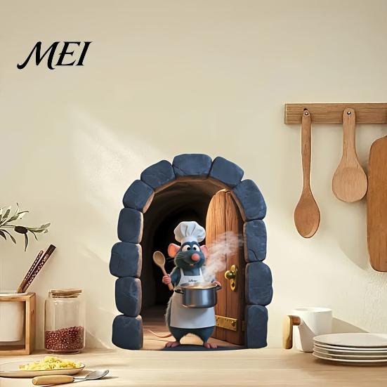 DIY Home Wall Accents Christmas Cute Mouse Break?Through Decals, 3D Hole Self?Adhesive Self Adhesive Decals Stickers, Decor for Living Room