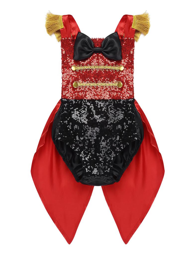 Baby Girl Toddler Showman Ringmaster Circus Costume Bodysuit Sequins Bowknot Romper with Feather Hat for Halloween Cosplay Party