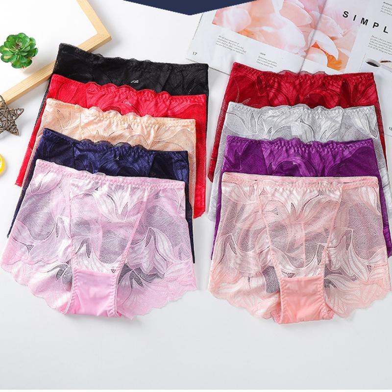 Women's Sexy Lace Underwear Panties Women's Hollow Out Breathable Lingerie Hip-lifting Mid-waist Briefs 2XL