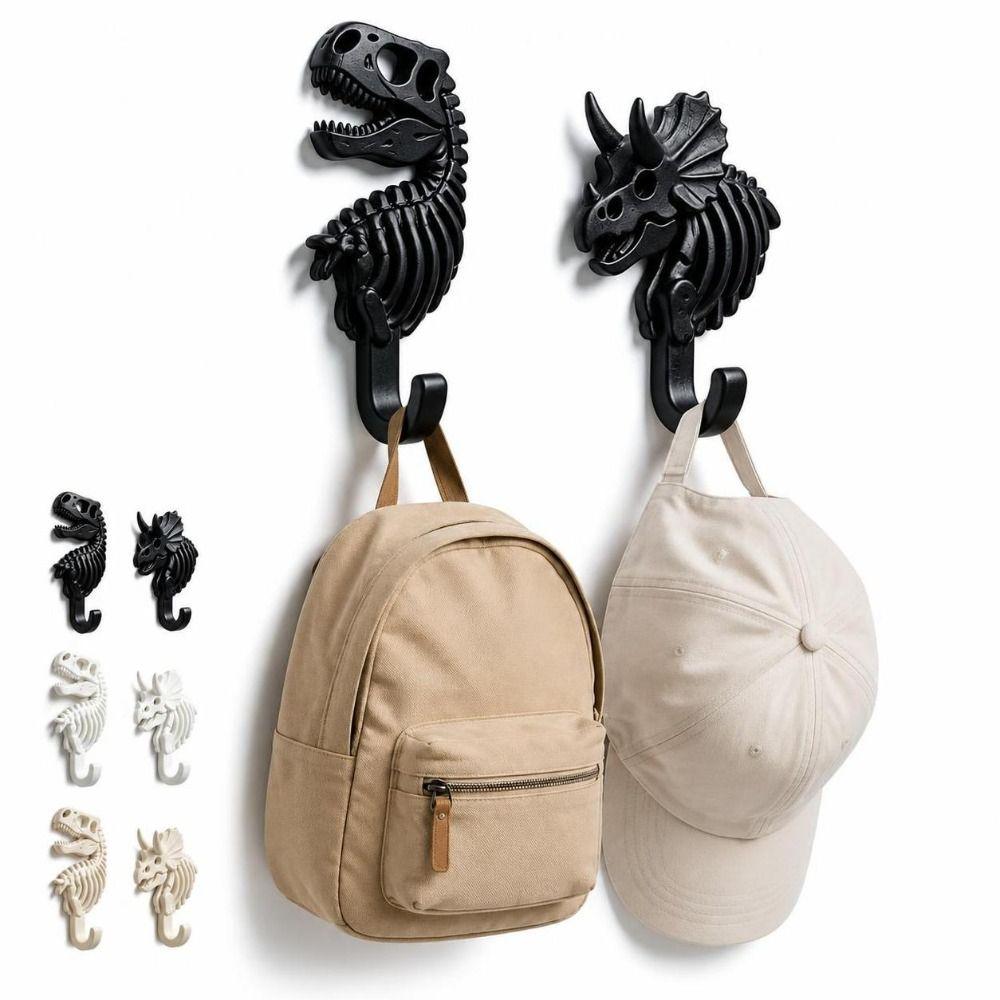 2Pcs Strong Adhesive Wall Mounted Hooks Dinosaur Silhouette Plastic Coat Hooks For Schoolbag Towel