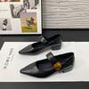 French Thick Heel Velcro Light Mouth Single Shoes Women'S Pointed Head Foreign Style Versatile Mary Jane Small Leather Shoes