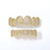 Stock Hip Hop Rapper 6 Tooth Grillz Full Micro Pave Bling Zircon Gold Silver Cosplay Novelty Oral Teeth Decoration