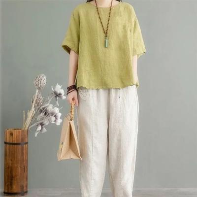 Футболка женская летняя повседневная из хлопка и льна Literary, новая, большого размера, для мам, с короткими рукавами, в стиле ретро