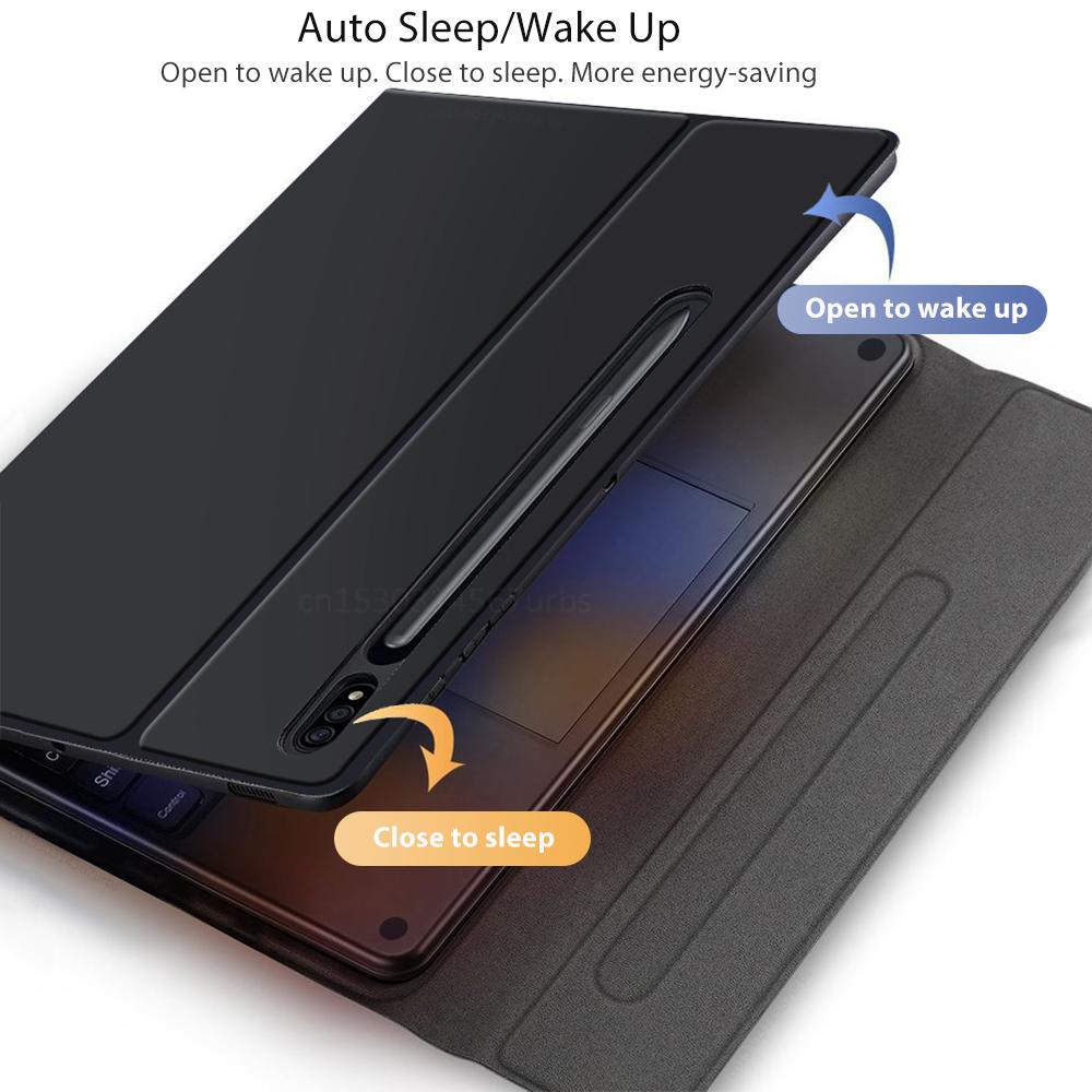 Кожаный чехол с Bluetooth-клавиатурой для Samsung Galaxy Tab S7 FE S8 Plus, чехол для планшета, чехол с беспроводной клавиатурой для Tab S6 Lite A8 A9 Plus, противоударный чехол