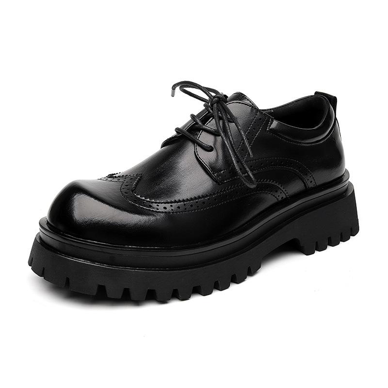 Men Fashion Genuine Leather Shoes Black Brown Carved Brogue Shoe Wedding Party Dress Breathable Platform Footwear Gentleman Mans