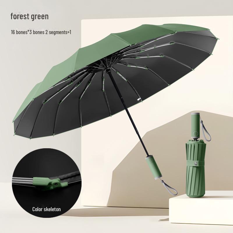 16-Rib Automatic Folding Morandi Color Umbrella with UV Protection