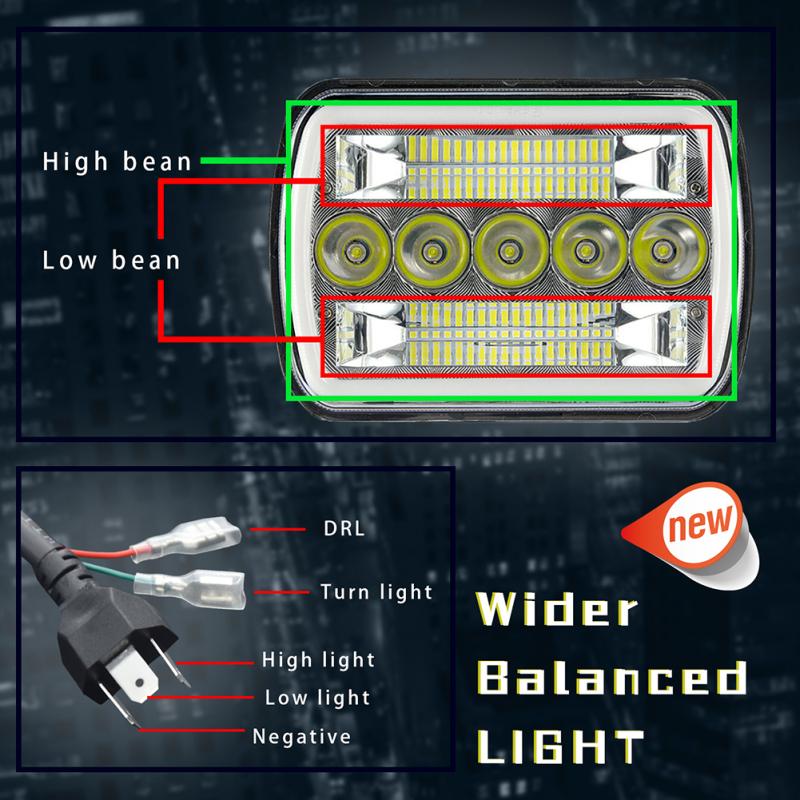 Motorcycle Led Headlight 5 X 7inch / 6 X 7inch Square Headlamp 400w 40000lm Ip67 Waterproof Modified Parts