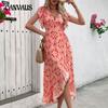 Summer Women's Dress V-Neck Wrap Long Floral Dresses