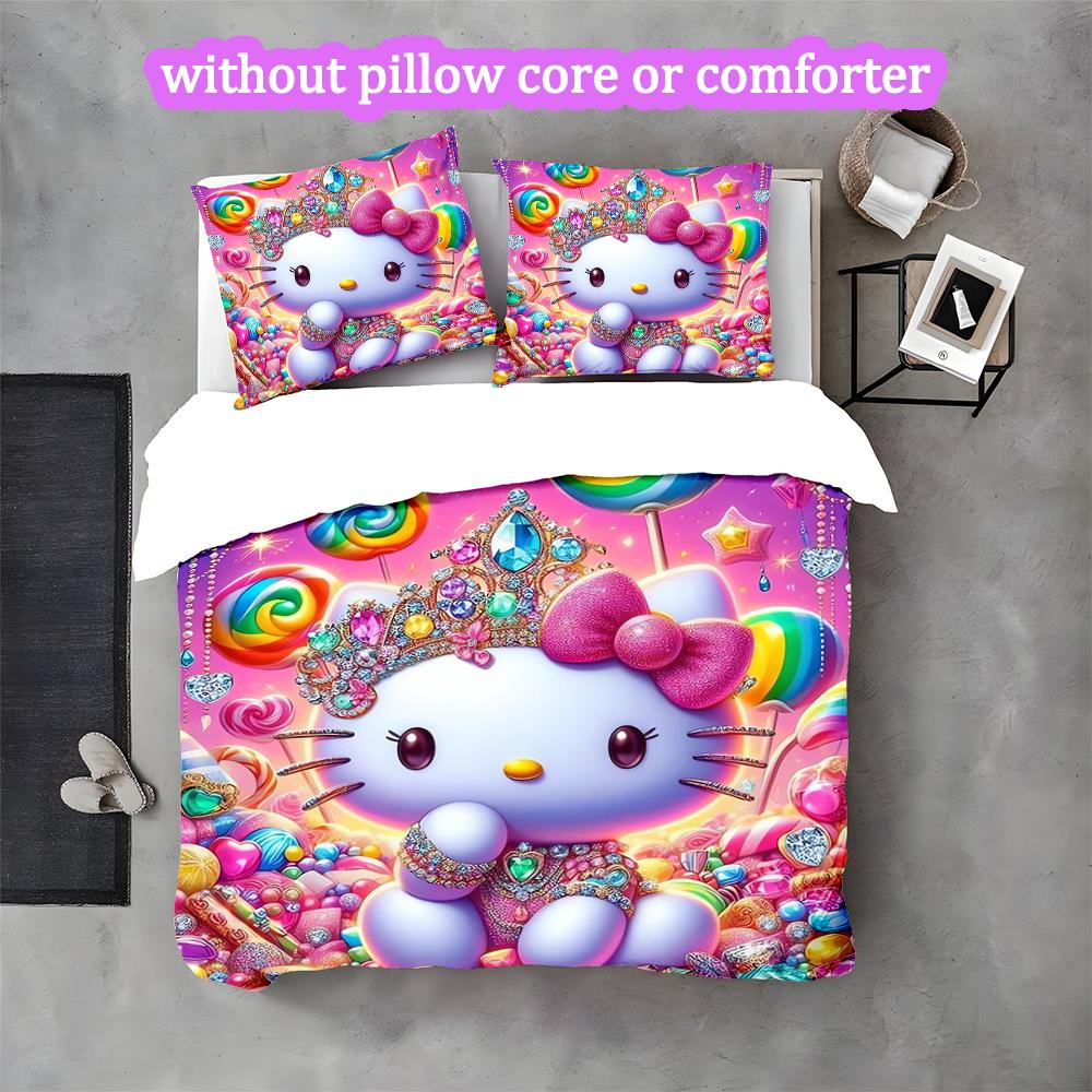 3pcs Duvet Cover Set, Hello Kitty Digital Print Bedding Set, Soft Comfortable Bedclothes For Bedroom, Guest Room
