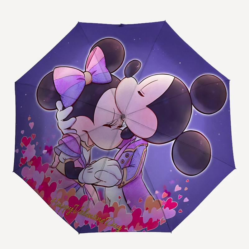 Mickey Mouse, Valentine's Day Themed Automatic Opening and Closing Umbrella, Brightly Colored 8-rib Portable Umbrella, Suitable for Men and