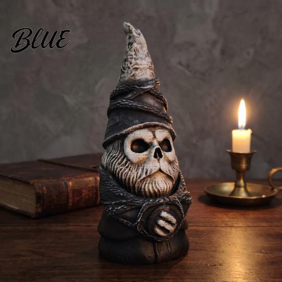 Unique Retro Room Accents 3D Printed Gothic Skull Gnome Ornament, Halloween Spooky Desktop Display Statues Figurine for and Garden Decoration,