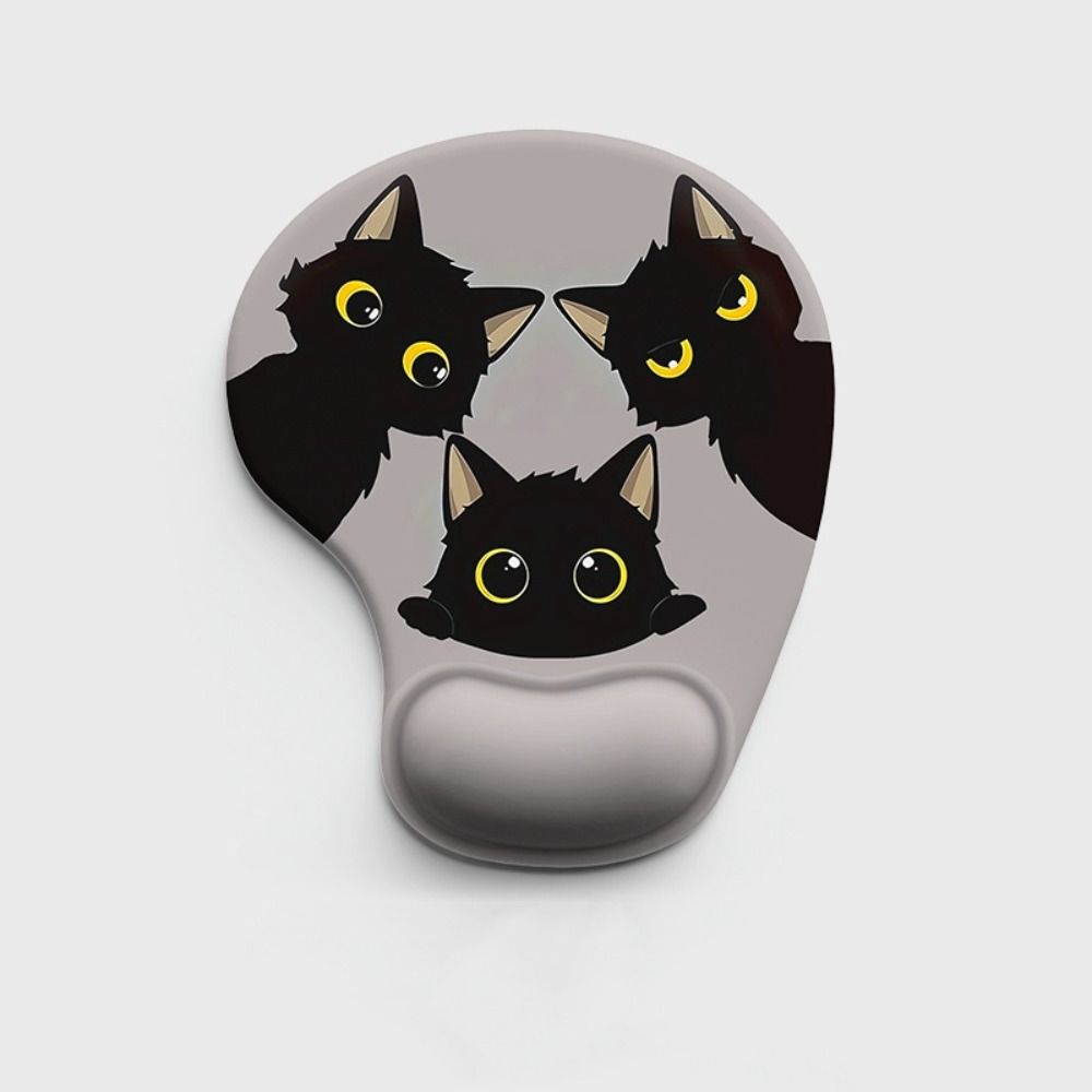 Cute Cartoon Cat Mouse Mat Ergonomic Wrist Support Pad Black Cat Animal Mouse Pad Computer