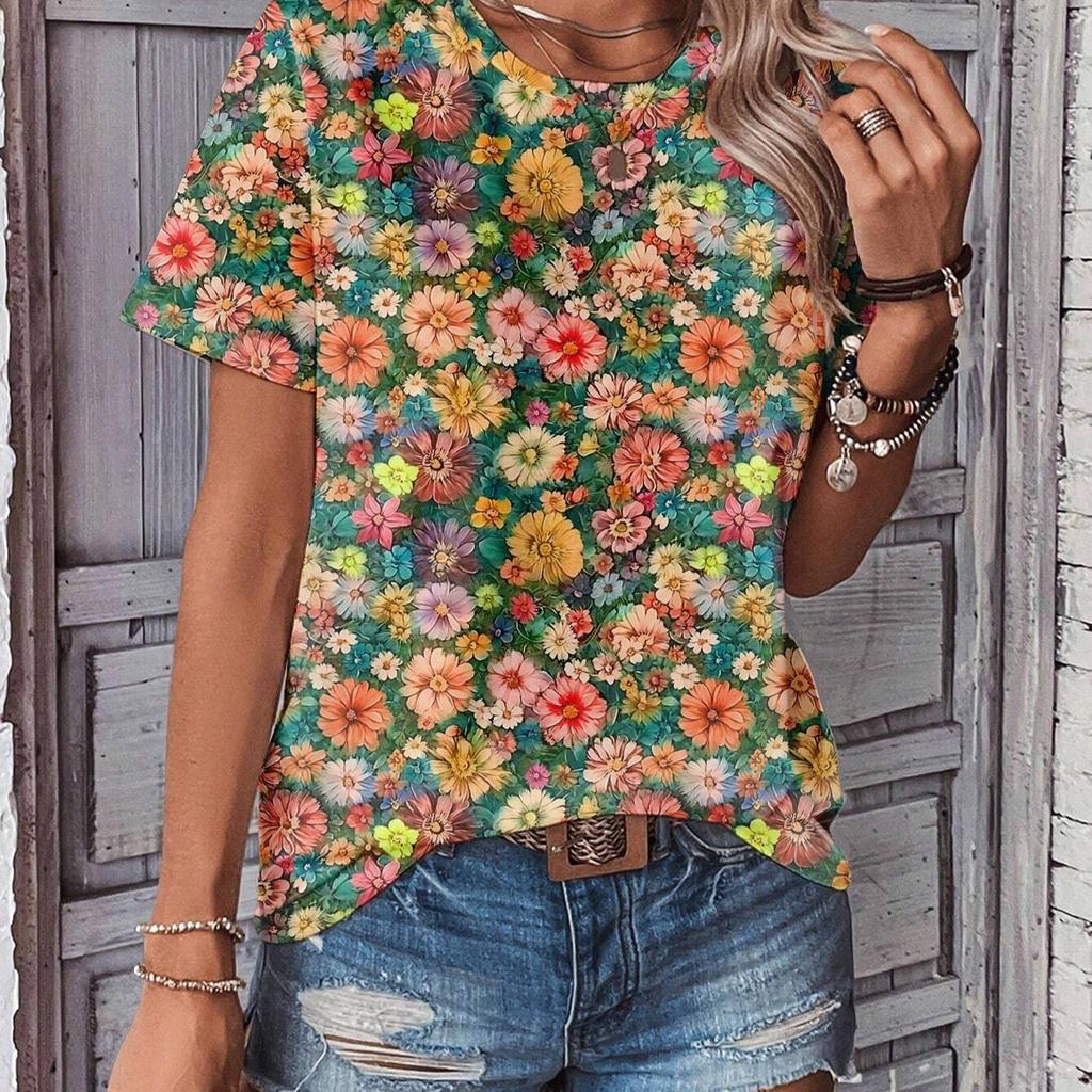 Летняя новая повседневная свободная женская футболка с 3D-принтом