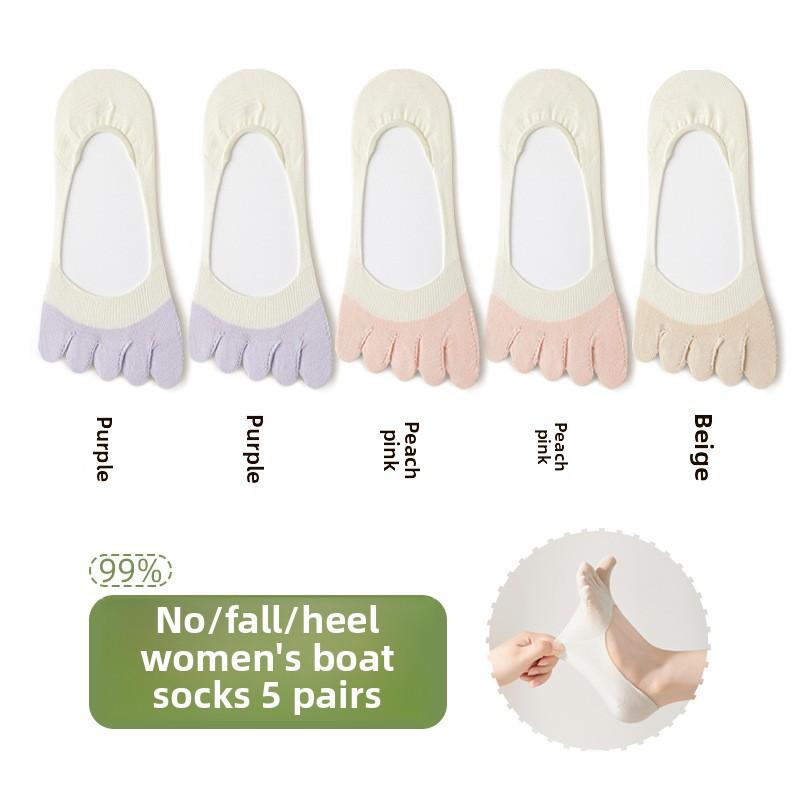5 пар женских летних тонких носков из чистого хлопка, впитывающих пот, дезодорирующих, дышащих, нескользящих, невидимых, с пятью пальцами