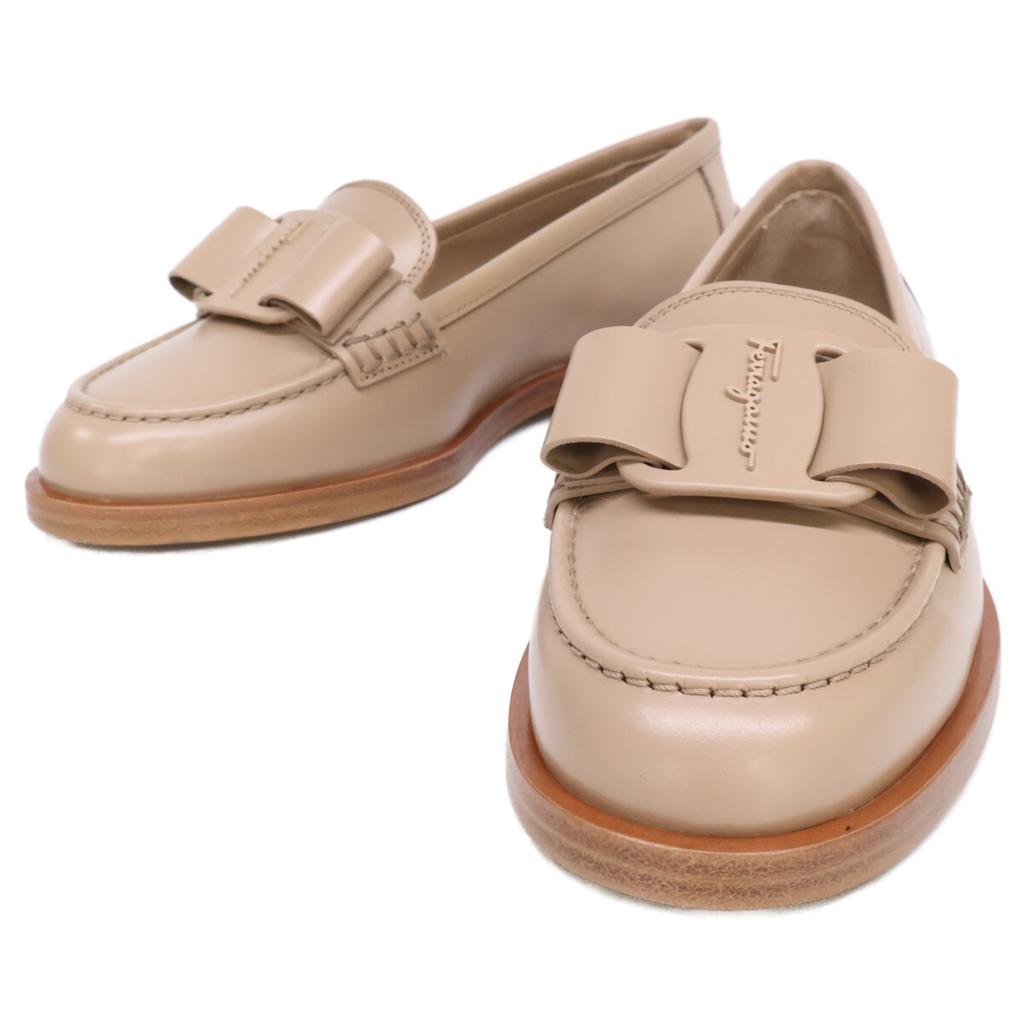 Salvatore Ferragamo 0750594 VIVALDO Vara Ribbon Loafers Shoes 4 1/2 beigeUsed