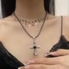 Heart Rhinestone Necklace Black Rhinestone Double Layer Necklace  Girls