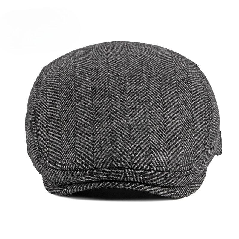 Men's Wool Herringbone Flat Cap British Retro Style Newsboy Hat Autumn Winter Warm Beret Adjustable Cabbie Cap for Men