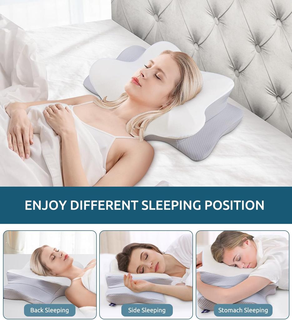 Cervical Pillow for Neck and Shoulder Ergonomic Memory Foam Pillows Sleeping Neck Support Pillow for Side Back Stomach Sleepers