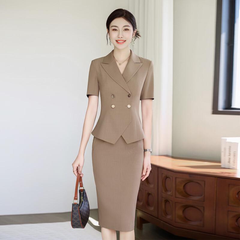 Женский легкий хаки блейзер-костюм с коротким рукавом