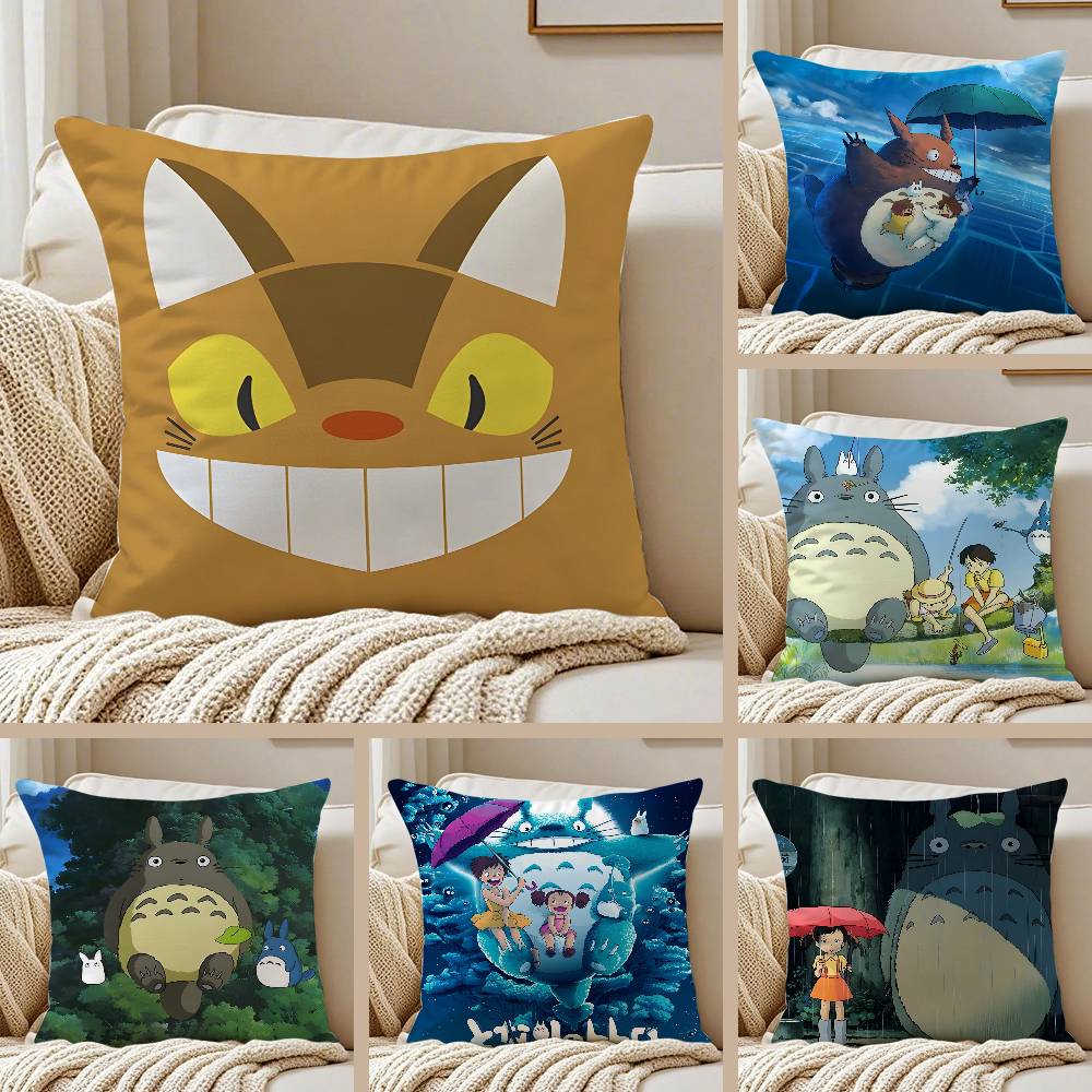 Animei My N-NeighborS T-Totoro Pillow Case Anti-dustmite Pillowcase Invisible Zipper Silky Short Plush Sofa Cushion Cover