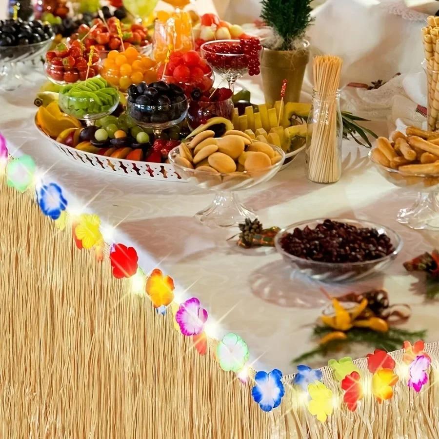 Яркая тропическая гавайская юбка для стола, легко вешается и многоразовый декор для вечеринок, луау и мероприятий на открытом воздухе - Летний декор для вечеринок