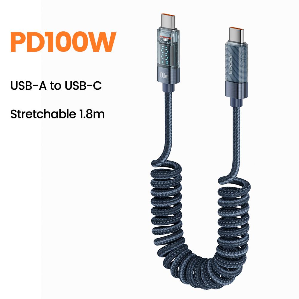 Кабель Toocki Type C на Type C 100 Вт с дисплеем, быстрая зарядка, USB C на USB C, прозрачный кабель PD для iPhone 15 Macbook