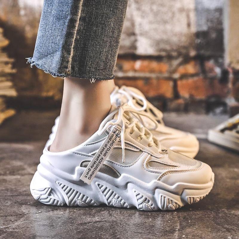 Модные новые дышащие сетчатые туфли для папы, повседневная обувь, модные спортивные женские туфли-одиночки на платформе с толстой подошвой, увеличивающие рост