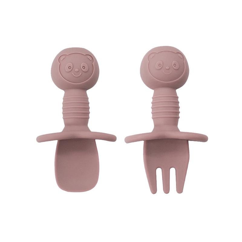 Cartoon Little Bear Silicone Fork and Spoon Set for Children's Eating Training