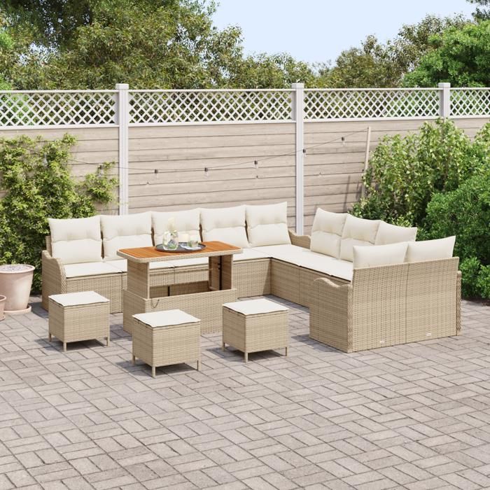 VidaXL 14-piece Garden Sofa Set Beige Polyrattan, Trendy Garden Furniture, Durable Sofa and Divan 3362331