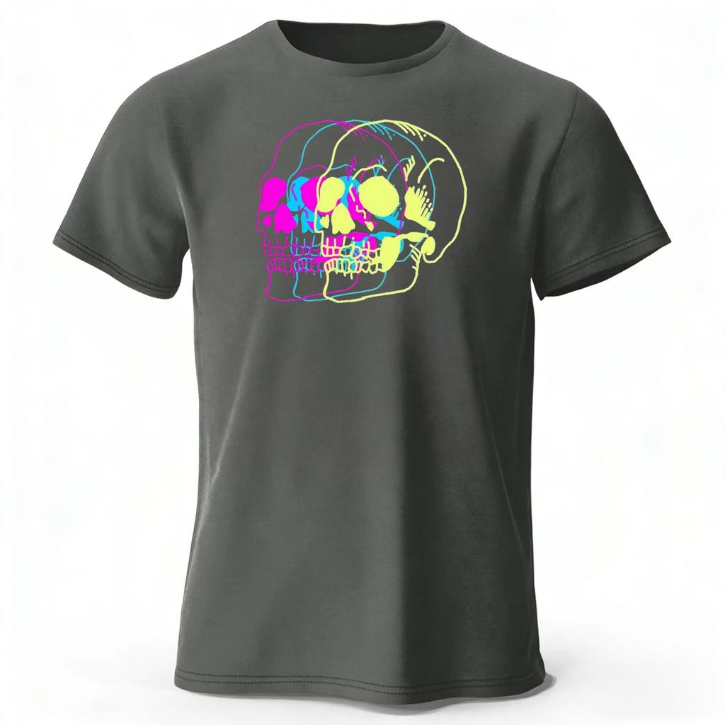 Summer New Psychedelic Skull Monster Pure Cotton Short Sleeved Casual Men Loose Oversized Comfortable Breathable Sports Tshirt