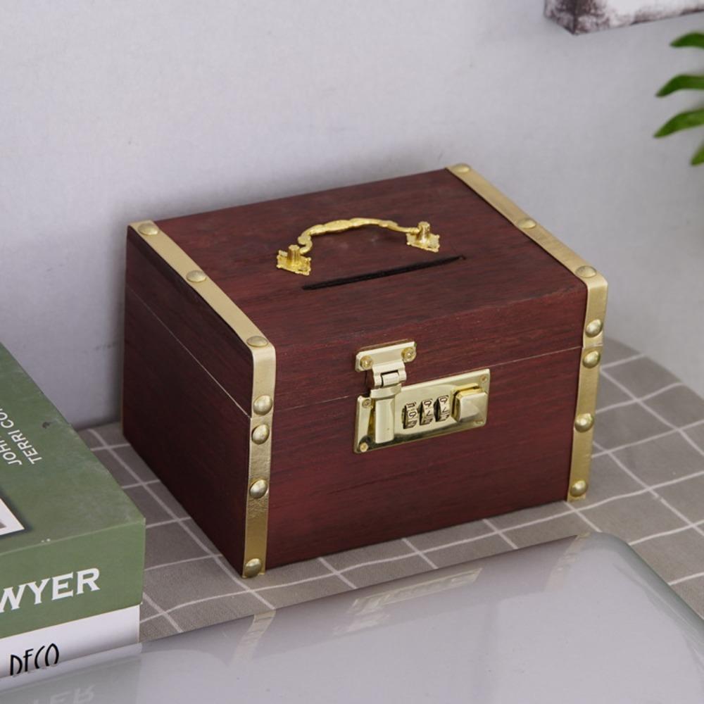 Money Jar Treasure Storage Box Vintage Style Wooden Treasure Chest Box New Piggy Bank Organizer