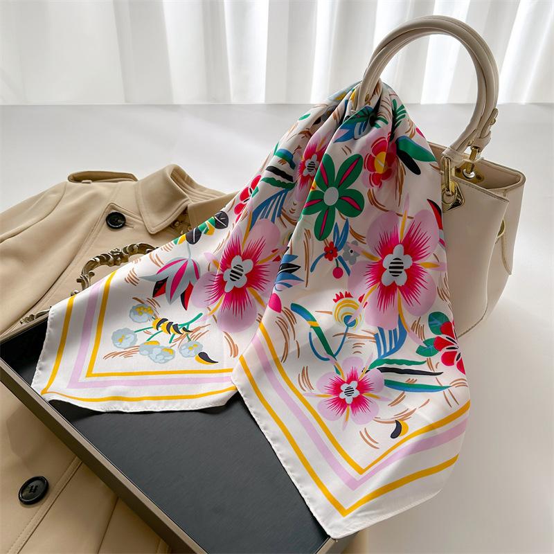 Summer 70Cm Print Square Scarf Checkered Thin Versatile Neckerchief Hair Tie Headscarf Women Wraps Hijabs Luxury Bufandas Poncho