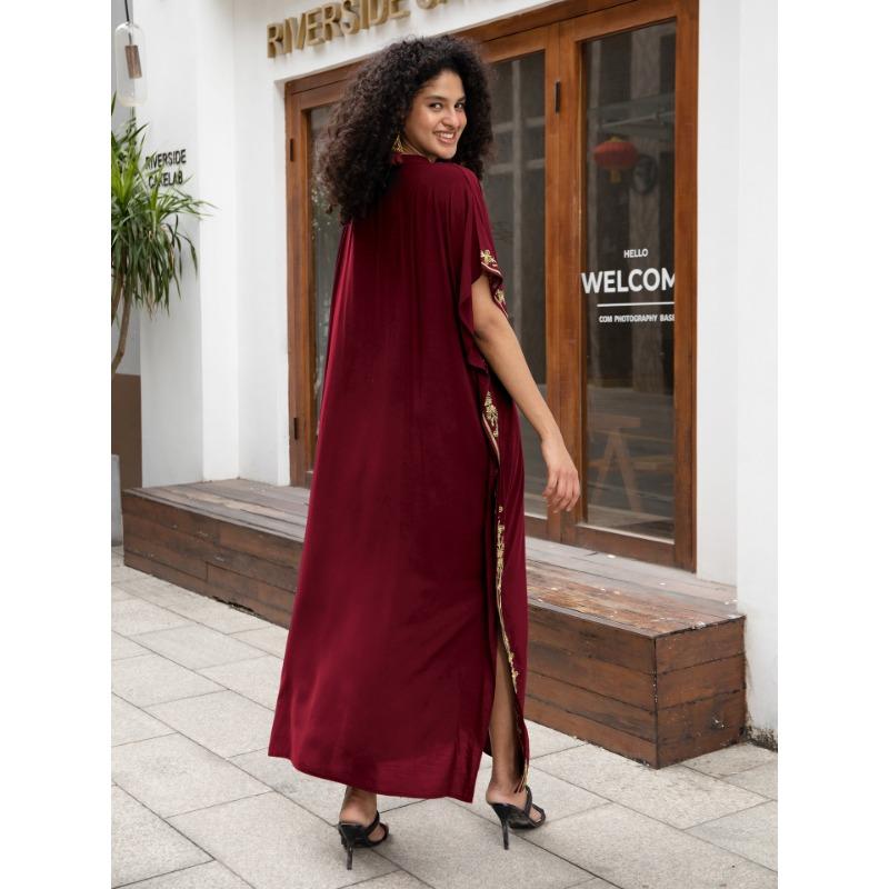 Женская мода лето весна цветочный узор принт рукава 1/2 V-образный вырез свободная талия повседневные платья